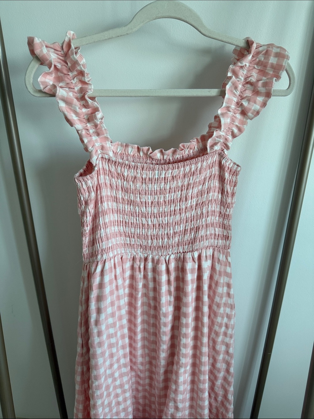 Pretty Garden Pink Gingham Midi Dress with Ruffle Straps - Picture 4 of 5